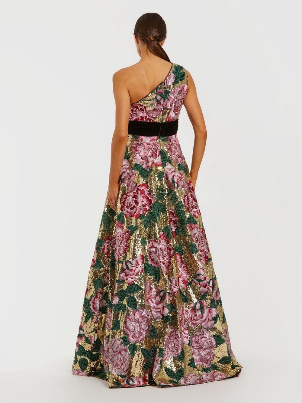 Mac Duggal 21194 One Shoulder Sequin Ball Gown With Velvet Bow Size 16 NWOT - Picture 3 of 12